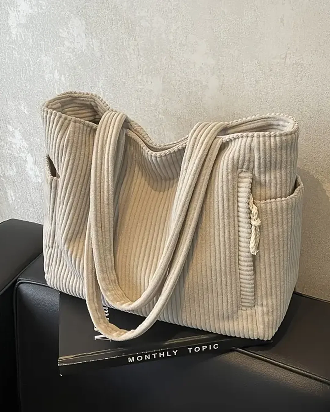 Bolso tote acanalado Tilda con detalle de cordón
