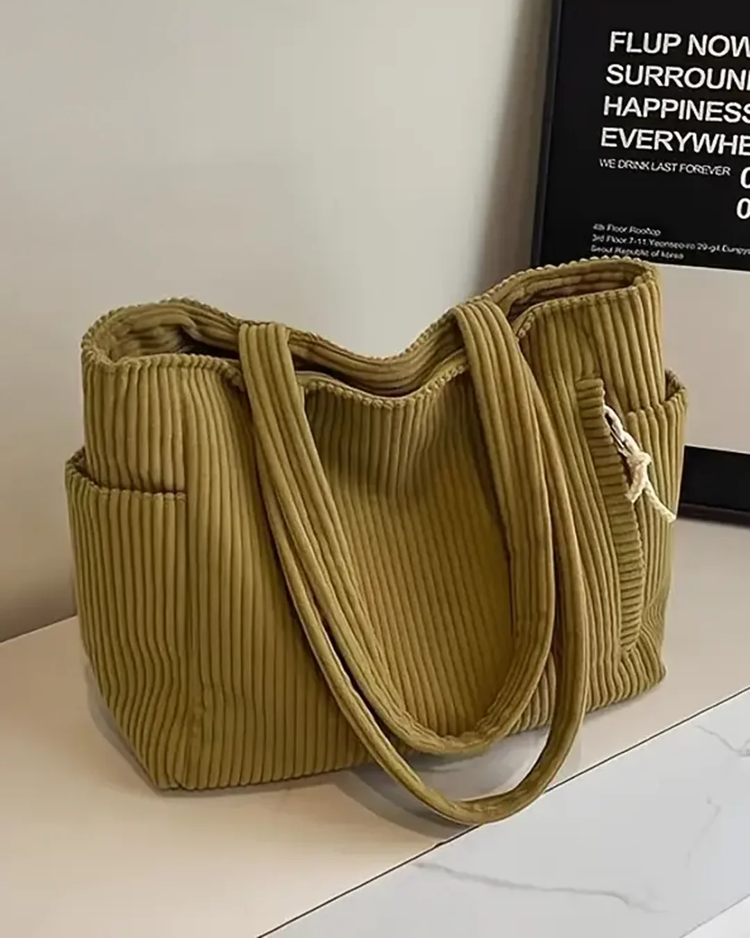 Bolso tote acanalado Tilda con detalle de cordón