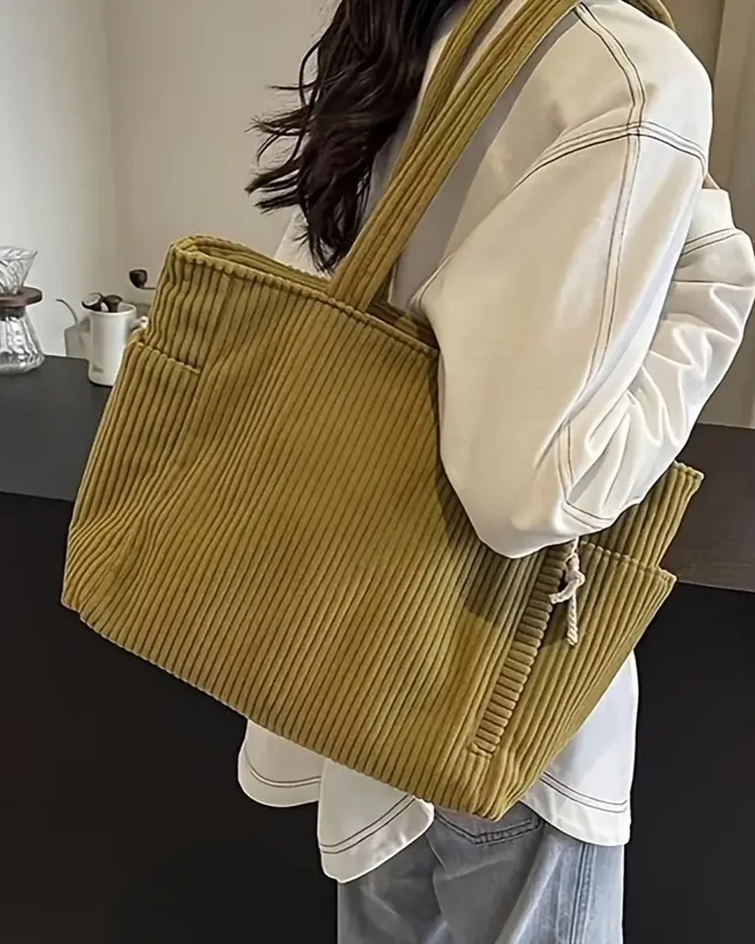 Bolso tote acanalado Tilda con detalle de cordón
