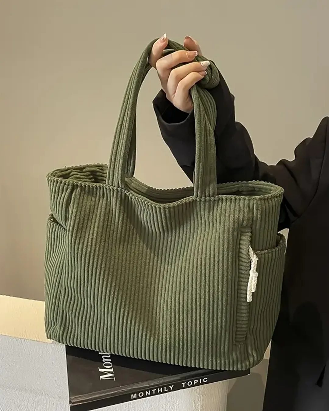 Bolso tote acanalado Tilda con detalle de cordón