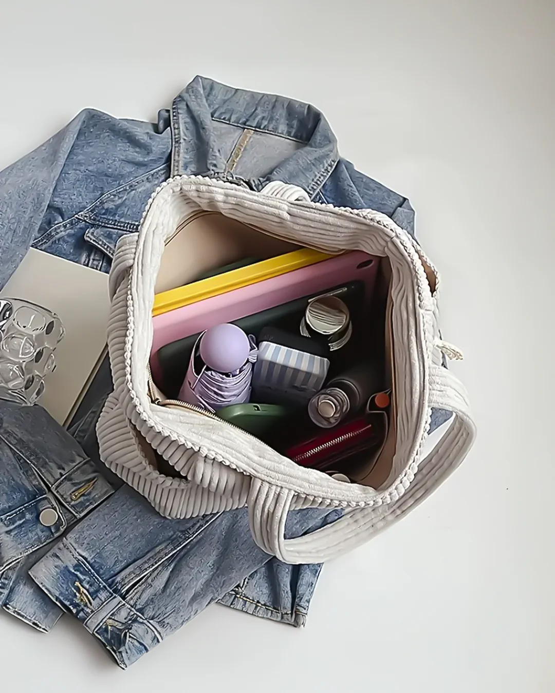 Bolso tote acanalado Tilda con detalle de cordón
