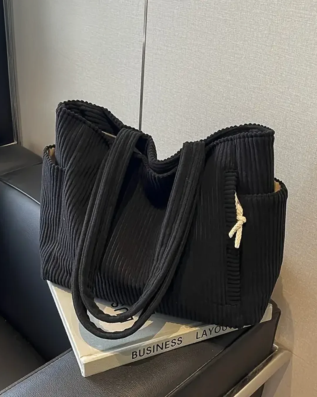 Bolso tote acanalado Tilda con detalle de cordón