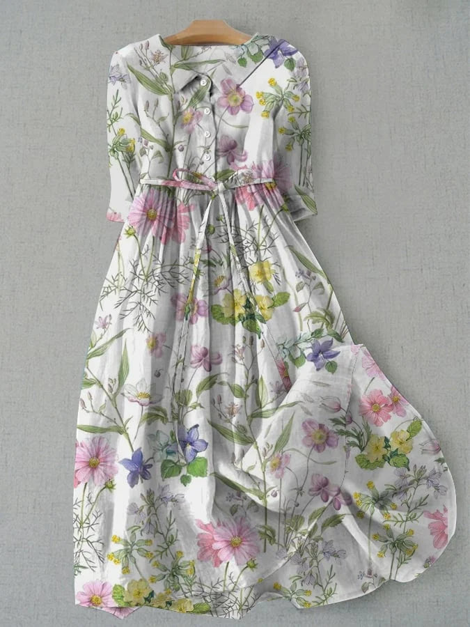 Dahlia - Vestido floral de línea A con cintura con cordones